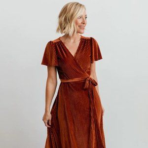 Baltic Born - Andi Ribbed Velvet Wrap Dress in Copper - Size Large